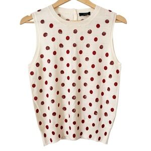J. Crew Cream Wool Sleeveless Red Sequin Polka Dot Sweater Tank Size Medium